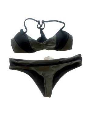 damsel Green and Black color block Bikini Set
